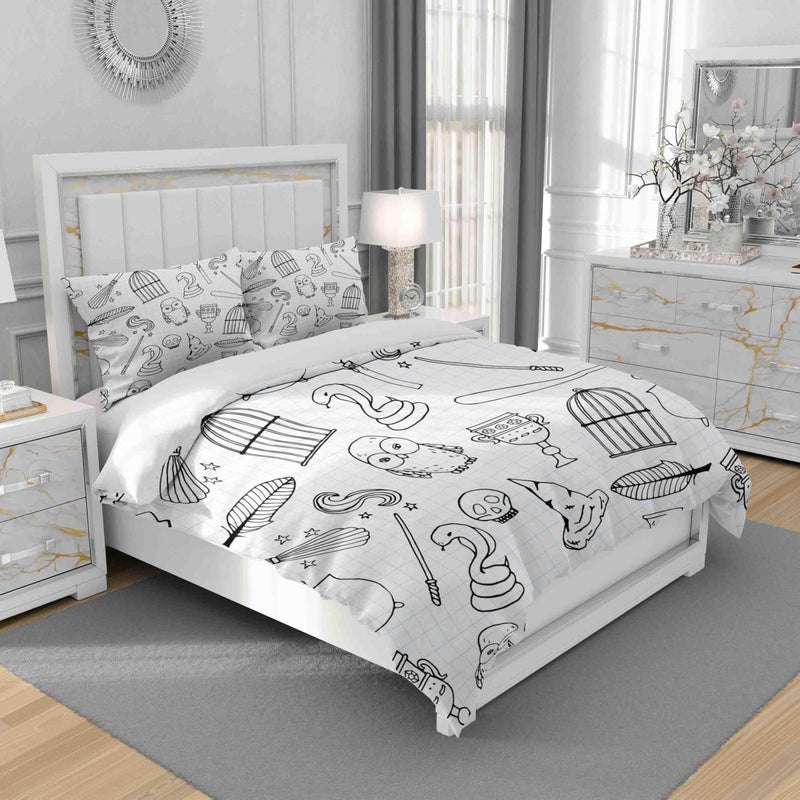 rouihot Duvet Cover Set Queen/Full Size Different Witch Equipment Pattern Birdcage Magic Wand 3 Piece Microfiber Fabric Decor Bedding Sets for Bedroom - Image 4
